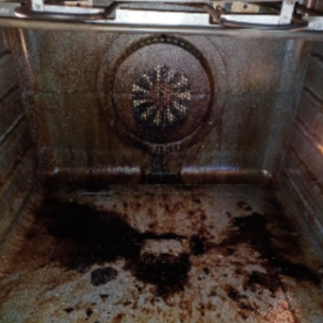 JD House Cleaning in Massachusetts Dirty oven interior before cleaning by JD House Cleaning in Massachusetts