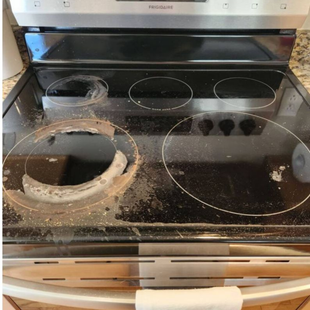 JD House Cleaning in Massachusetts Dirty stovetop and countertops before cleaning by JD House Cleaning in Massachusetts